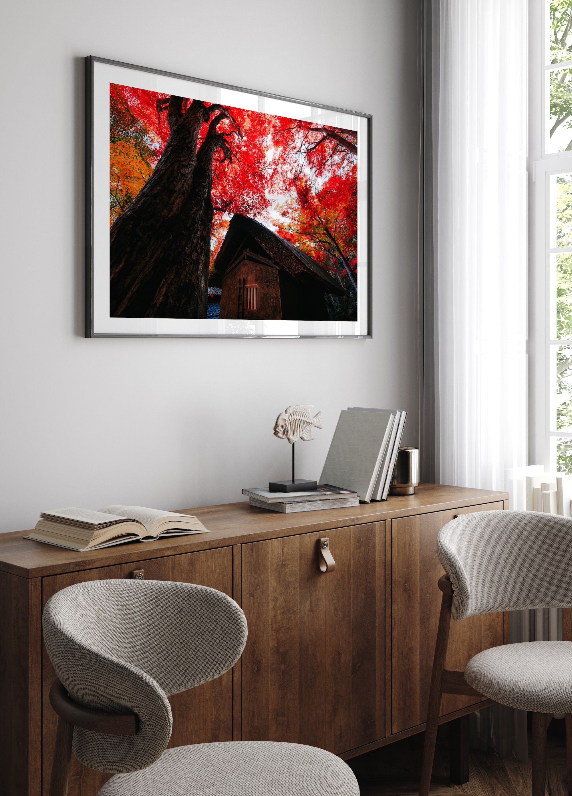 Autumn’s Red Glow in a Japanese Garden I - Peter Yan Studio Framed Photo Print Wall Art