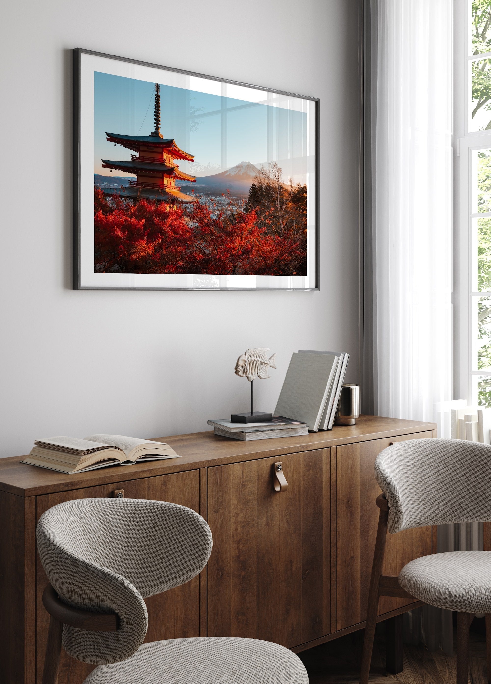 Chureito Pagoda and Mount Fuji in Autumn Glow II - Peter Yan Studio Framed Photo Print Wall Art