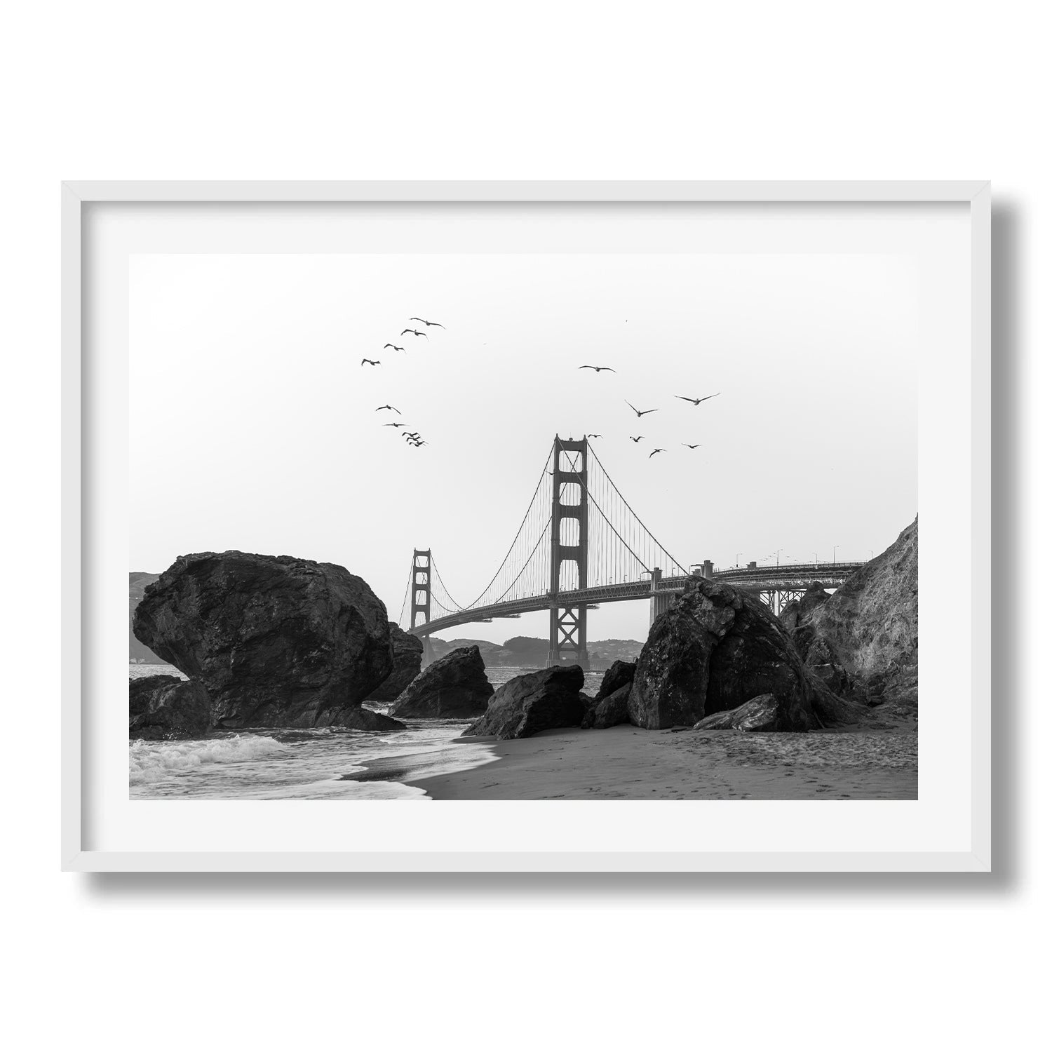 Golden Gate Bridge from Marshall's Beach, Black and White - Peter Yan Studio Framed Photo Print Wall Art