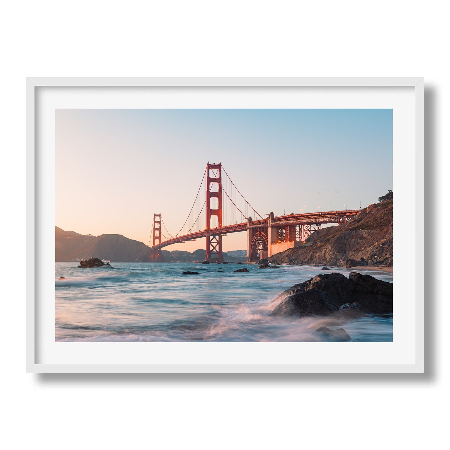 Golden Gate Bridge Sunset Waves - Peter Yan Studio Framed Photo Print Wall Art