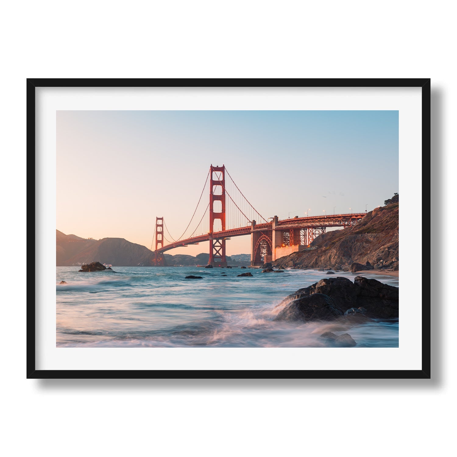 Golden Gate Bridge Sunset Waves - Peter Yan Studio Framed Photo Print Wall Art