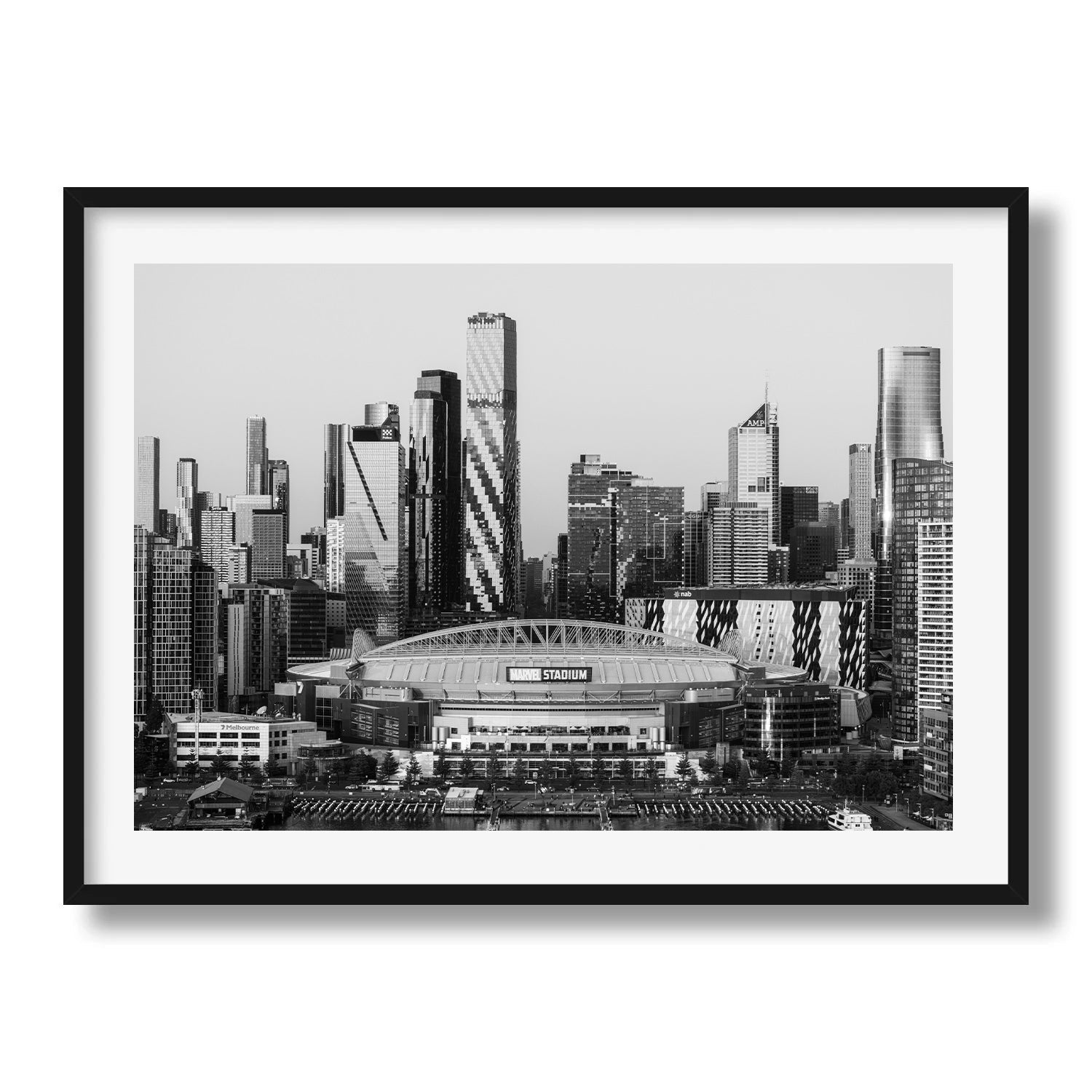 Melbourne’s Skyline and Marvel Stadium in Black and White - Peter Yan Studio Framed Photo Print Wall Art