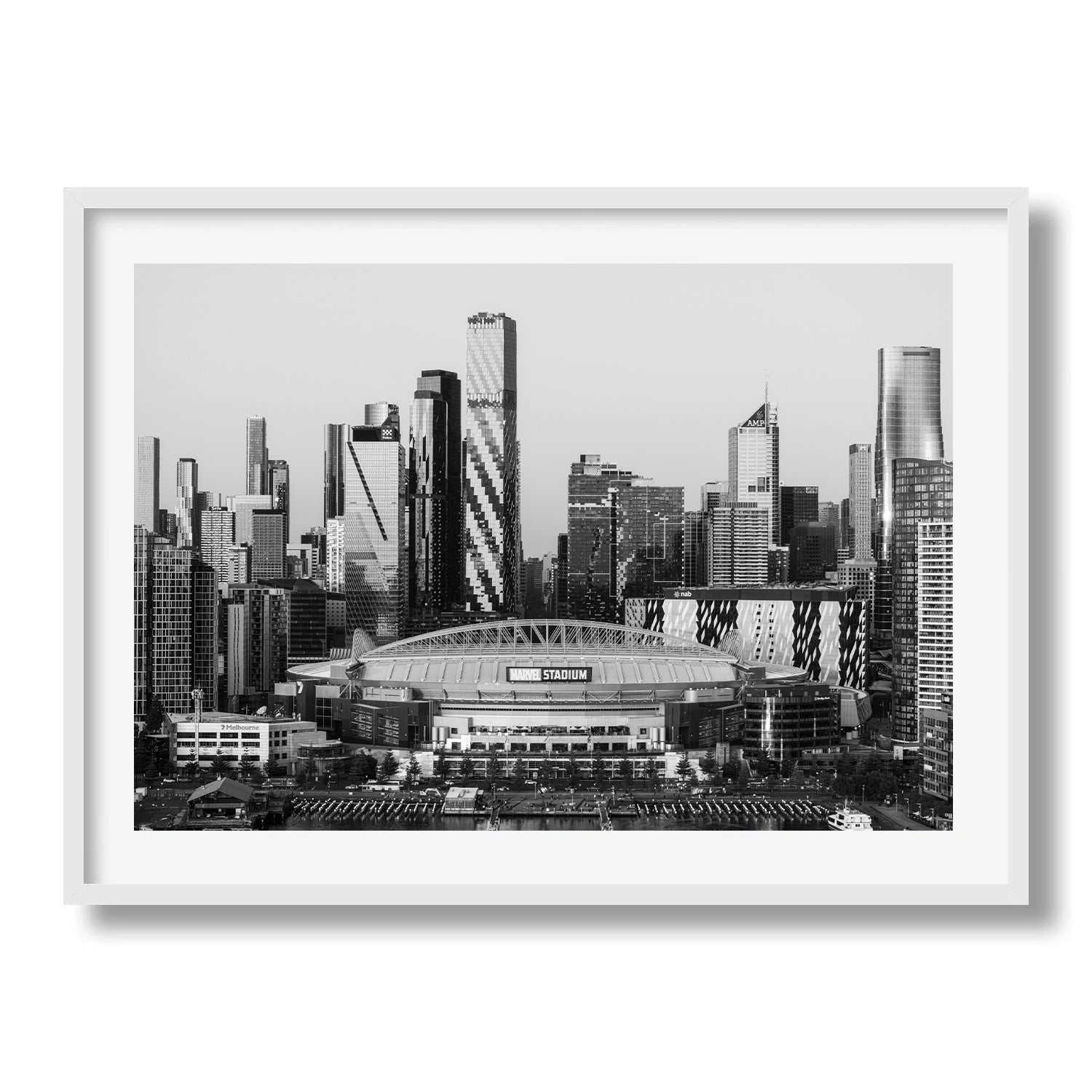 Melbourne’s Skyline and Marvel Stadium in Black and White - Peter Yan Studio Framed Photo Print Wall Art