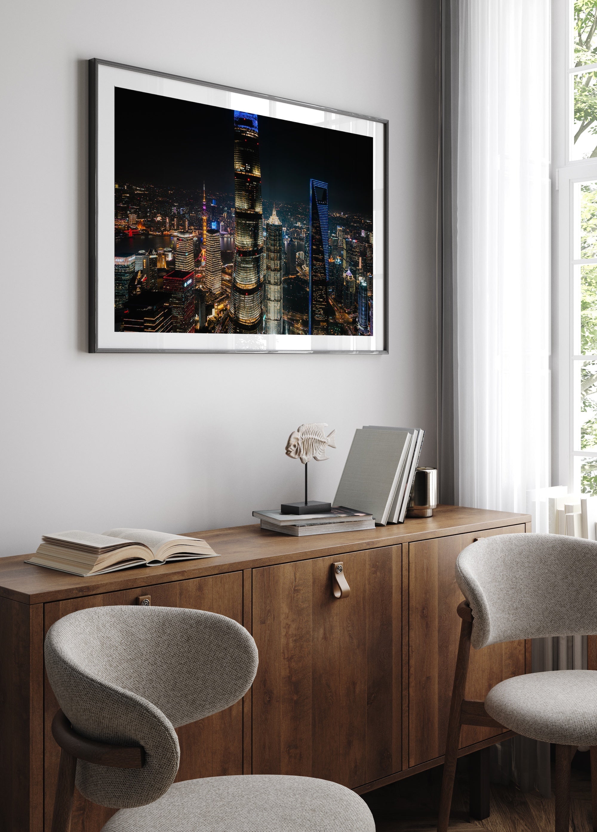 Shanghai Illuminated: A Night View from Above II - Peter Yan Studio Framed Photo Print Wall Art