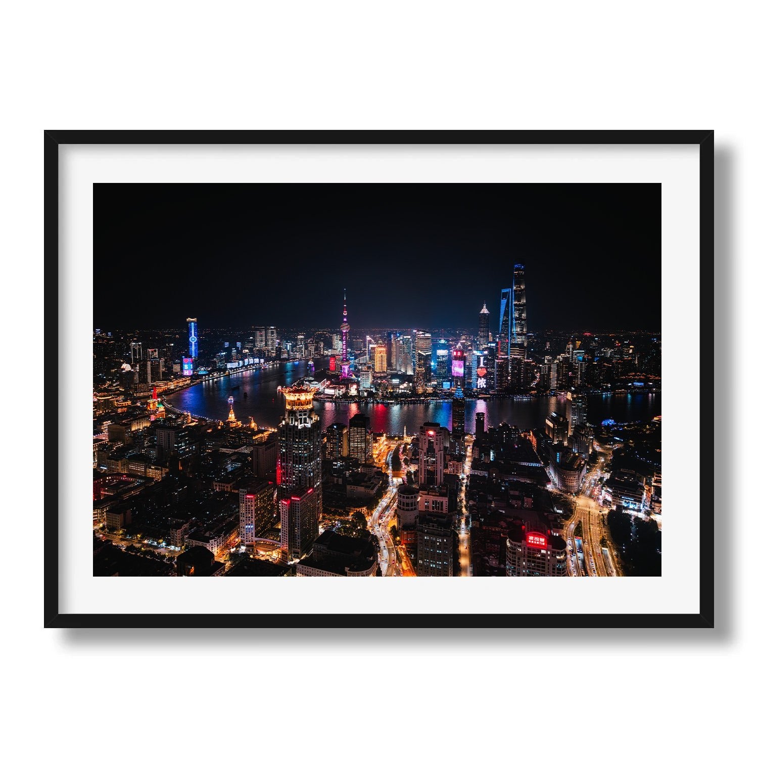 Shanghai Illuminated: A Night View from Above - Peter Yan Studio Framed Photo Print Wall Art