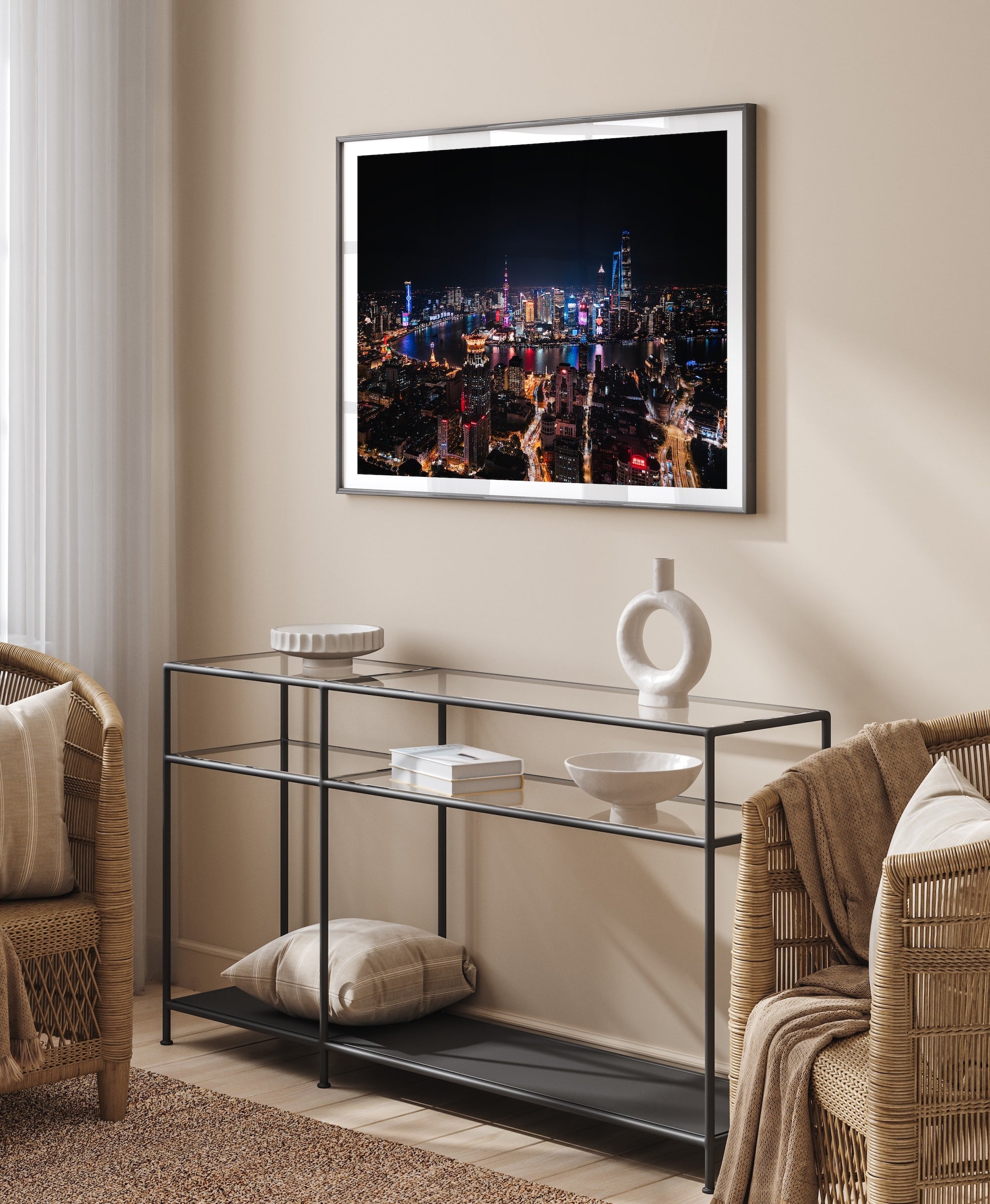 Shanghai Illuminated: A Night View from Above - Peter Yan Studio Framed Photo Print Wall Art