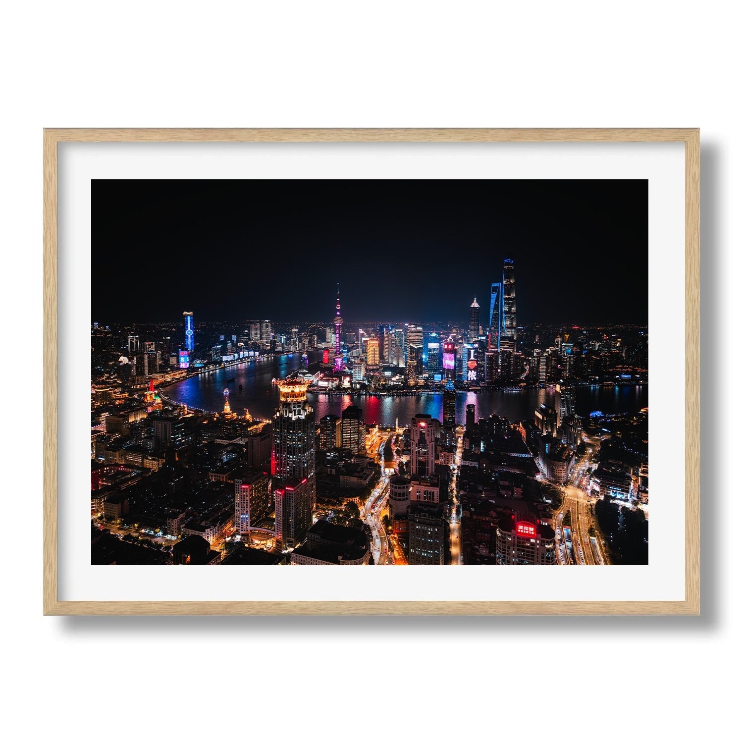 Shanghai Illuminated: A Night View from Above - Peter Yan Studio Framed Photo Print Wall Art