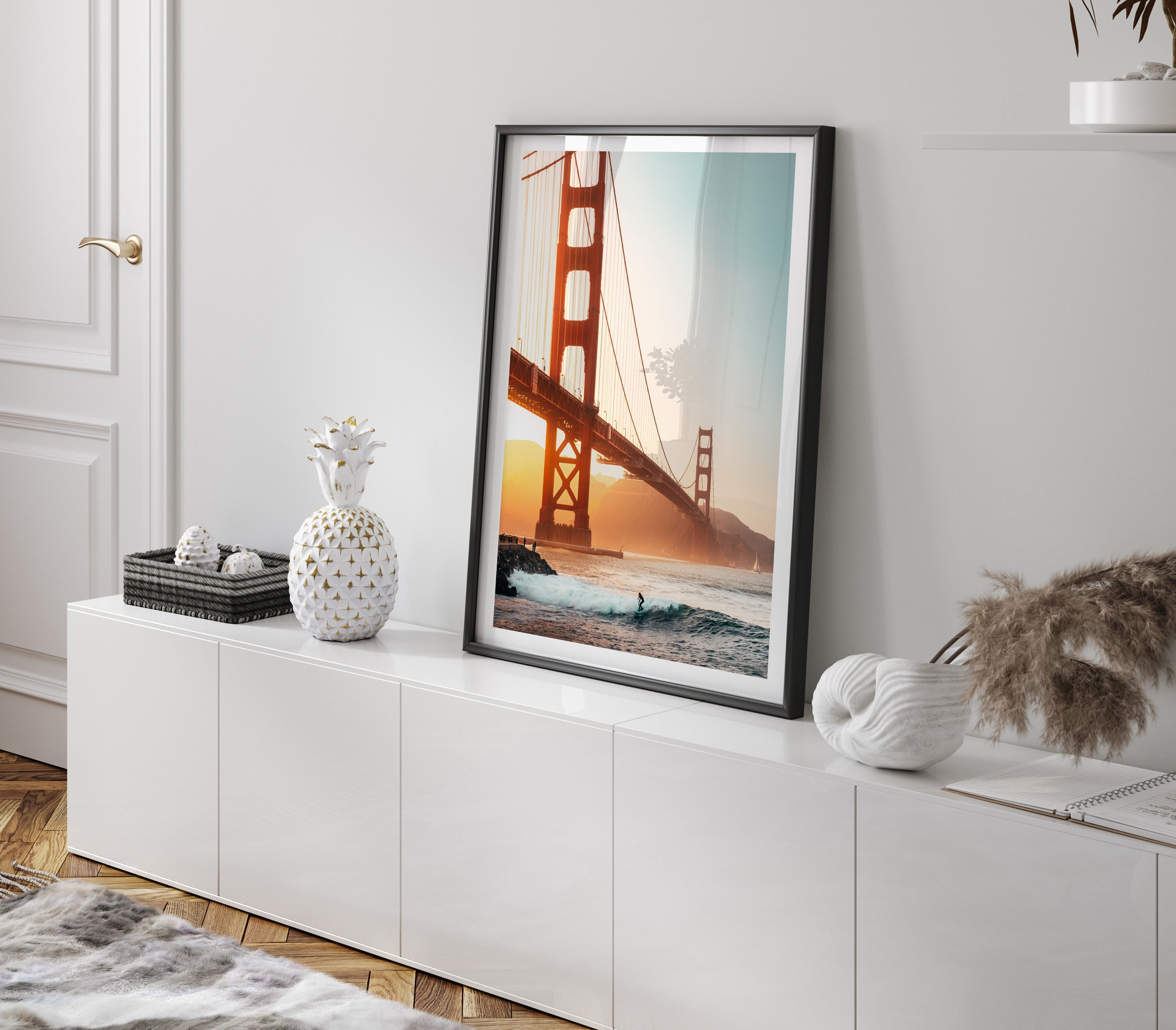 Surfing Under The Golden Gate - Peter Yan Studio Framed Photo Print Wall Art